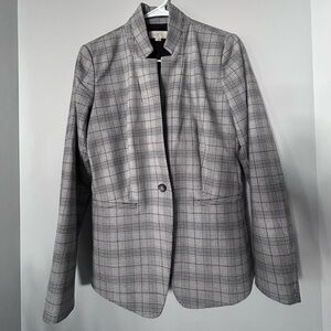 Ann Taylor LOFT Maroon & Black Plaid Blazer